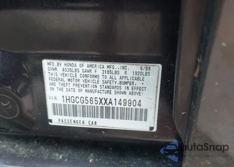 1999 Honda Accord Ex from USA, damaged, VIN 1HGCG565XXA149904